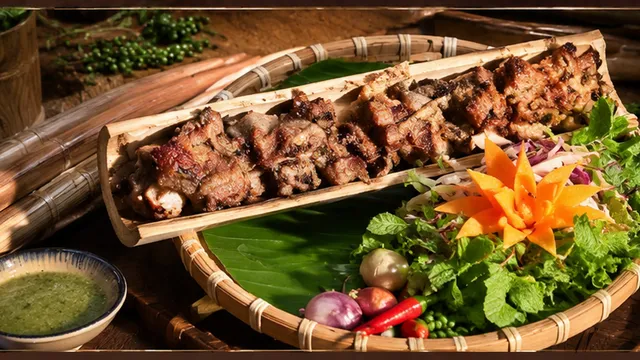 Heo đồng bào nướng ống tre